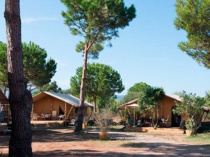 Luxuscamping - Dusche - Toskana - Camping Orbetello - Vacanceselect Safarizelt 6 Personen 3 Zimmer Badezimmer von Vacanceselect auf Camping Orbetello