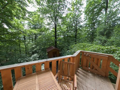 Luxuscamping - Art der Unterkunft: spezielle Unterkunft - Baumhaus Kobel, toller Balkon mit Aussicht. - Baumhaushotel Solling Baumhaushotel Solling