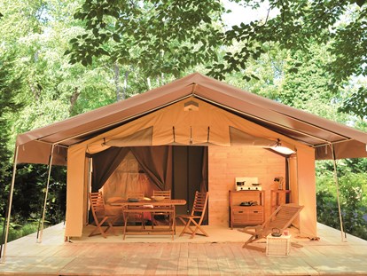 Luxuscamping - Dusche - Yvelines - Zelt Toile & Bois Sweet - Aussenansicht  - Camping Indigo Paris Zelt Toile & Bois Sweet für 5 Pers. auf Camping Indigo Paris
