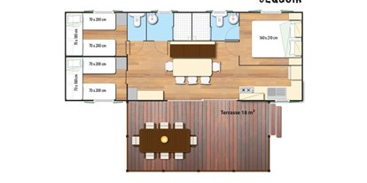 Luxuscamping - Art der Unterkunft: Mobilheim - Funtana - Aufteilung des Mobilheims für 8 Personen - Camping Bijela Uvala - Suncamp SunLodge Sequoia von Suncamp auf Camping Bijela Uvala