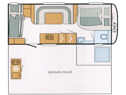 Luxuscamping - getrennte Schlafbereiche - Ostsee - Grundriss - Mobilheime direkt an der Ostsee Glamping Caravan