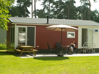 Luxuscamping - getrennte Schlafbereiche - Niederlande - Chalet de Roos mitten im Zentrum des Campingplatzes gelegen - Camping De Kleine Wolf Chalets auf Camping De Kleine Wolf