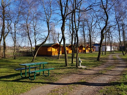 Luxuscamping - Parkplatz bei Unterkunft - Fischland - Campingpl. NATURCAMP Pruchten Blockhütten
