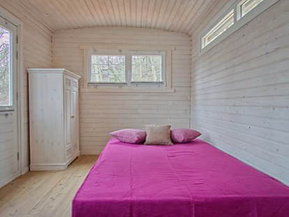 Luxuscamping - Kochutensilien - Lychen - ausgeklappte Schlafcouch - Naturcampingpark Rehberge Tiny House am See - Naturcampingpark Rehberge